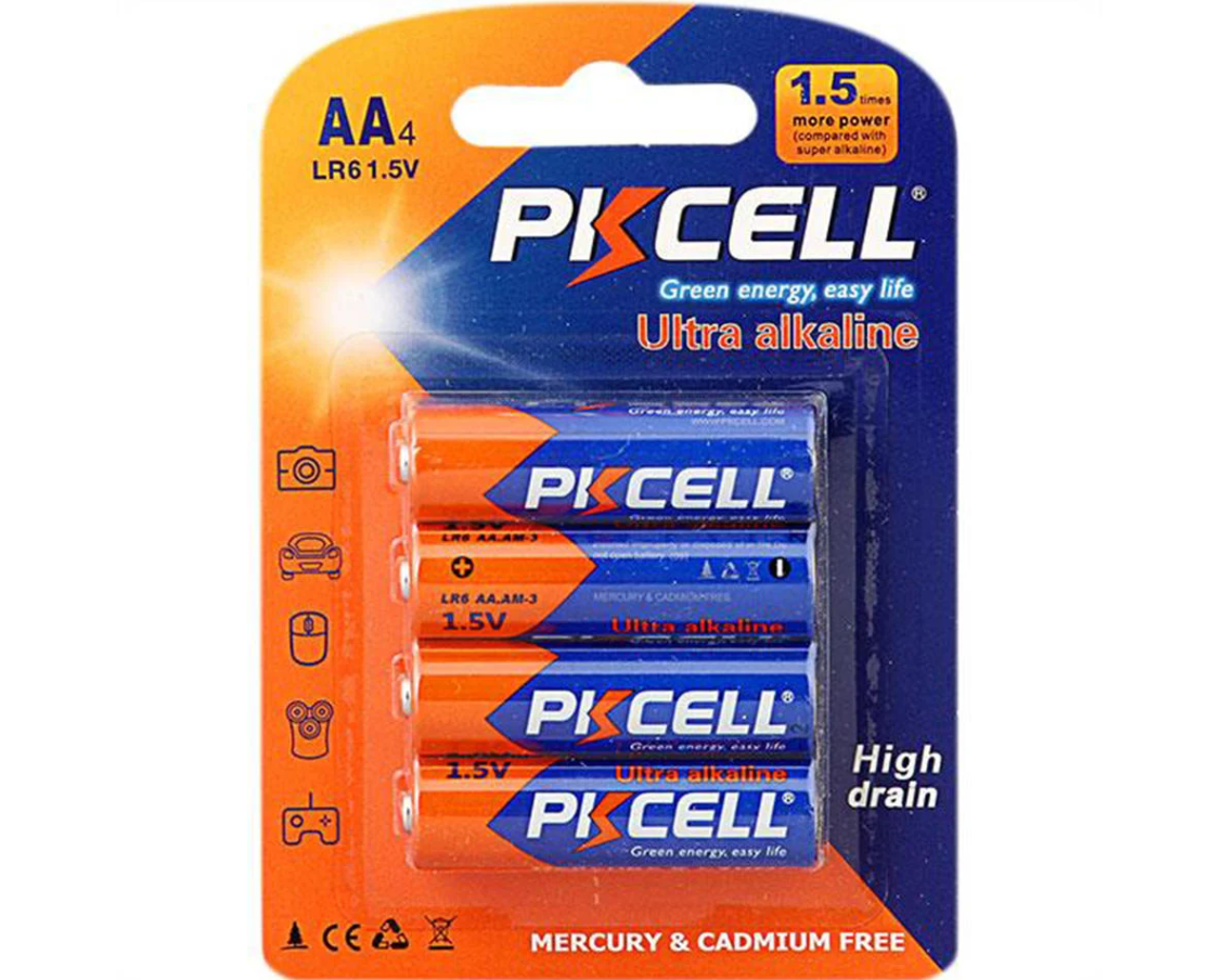 PKCell 511225 Ultra Alkaline AA Batteries 4 Pack