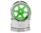 DS Racing -DE-227 Drift Element 6 Spoke Drift Wheels (Flu Green/Chrome Lip & Rivets) (2) (Adjustable Offset) w/12mm Hex
