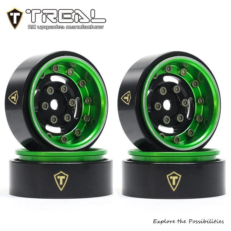 TREAL X003Z3L423 1.0 Beadlock Wheels Deep Dish (Green) Type F for SCX24 TRX-4M