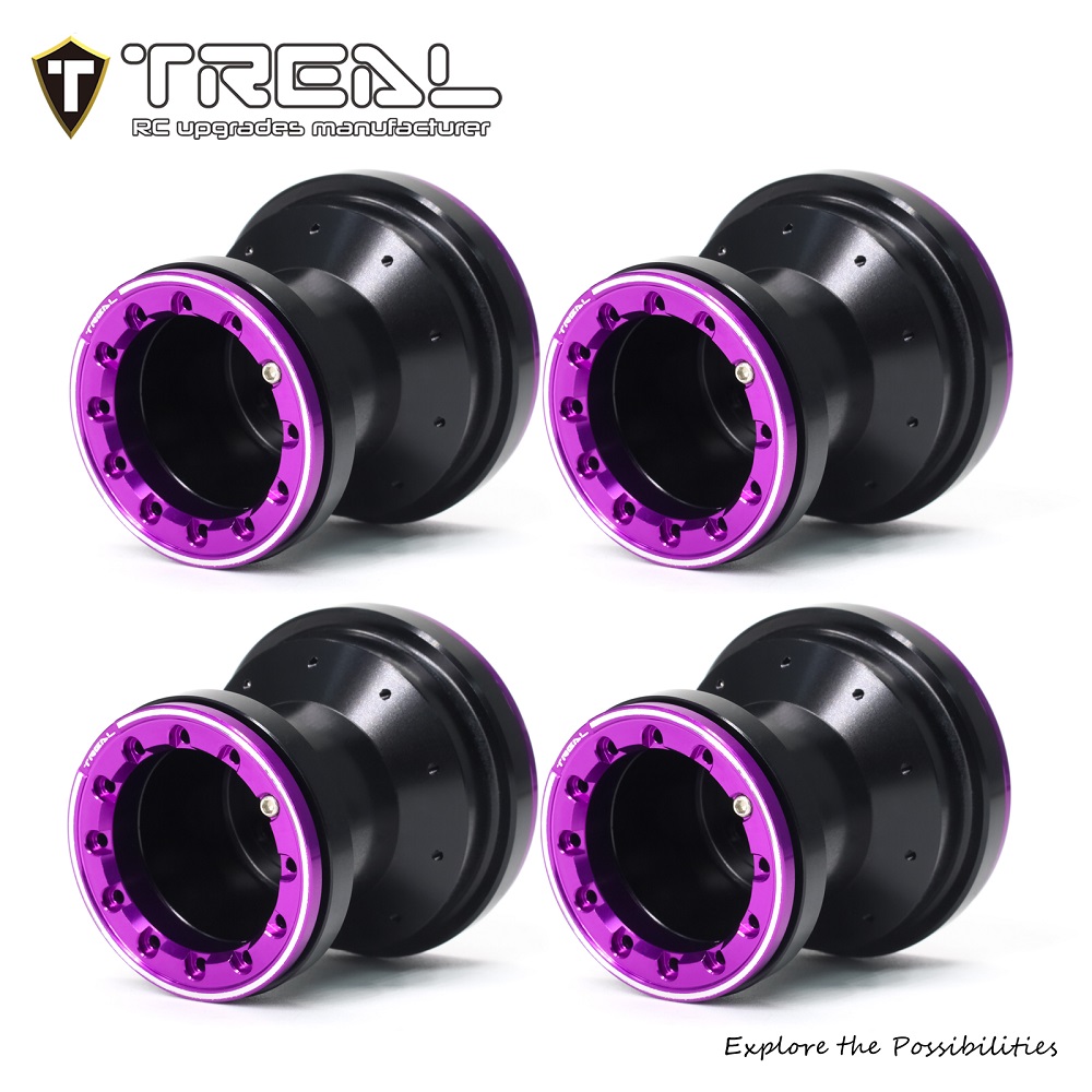 TREAL X00445OZCH Aluminum 7075 Beadlock Wheels Set of 4 for 1/18 Mini LMT (Black-Purple)